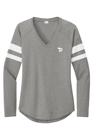 Team D Ladies Halftime Stripe Long Sleeve V-Neck Tee