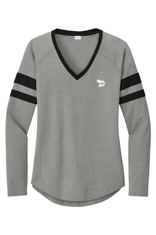 Team D Ladies Halftime Stripe Long Sleeve V-Neck Tee