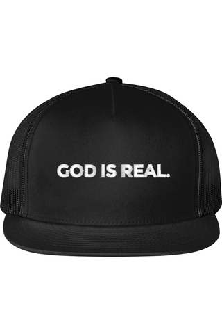 TJ53 God Is Real Flat Bill Trucker Cap
